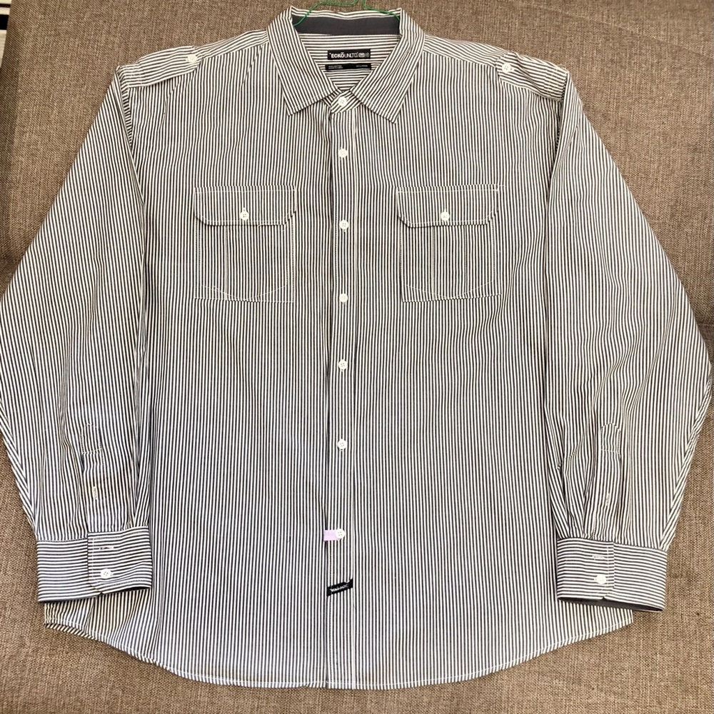 Vintage Ecko UNLTD Long sleeve Dress shirt. Gray/White stripes size 3XL